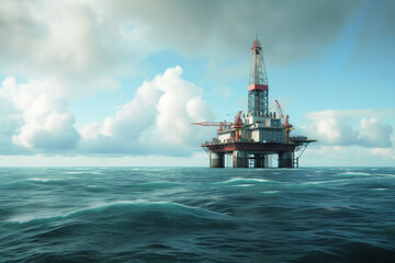 drilling rig in ocean, realistic style, natural light.