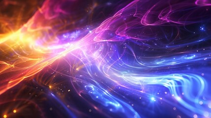 Abstract illustration background featuring colorful flowing light waves against a dark backdrop, creating a visually dynamic and captivating scene with vibrant energy and aesthetic appeal.