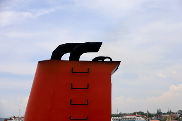 Close-up of ship exhaust, ship engine chimney