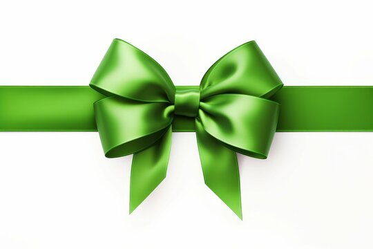 Pristine green satin ribbon bow on white background, perfect for gift wrapping.