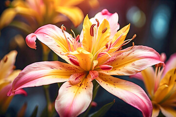 Close-up of pink and yellow lily flower
