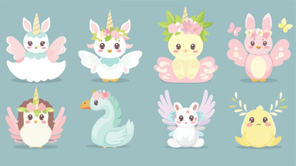 Magic animal set. Fairy little princess with wing