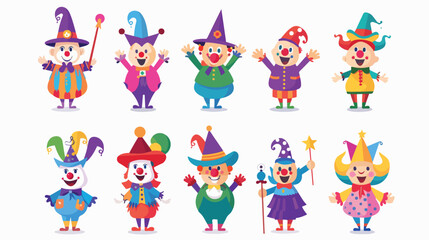 Magician clown characters vector set design. Clow