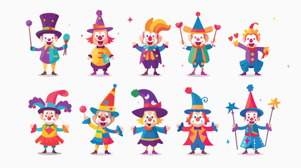 Obraz na płótnie Canvas Magician clown characters vector set design. Clow