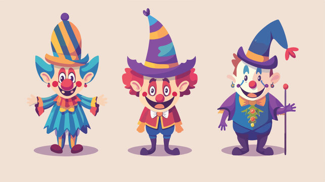 Magician clown characters vector set design. Clow
