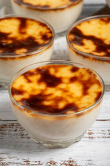 Rice pudding dessert on white wood background. Traditional Turkish cuisine flavors. ramadan dessert. Local name sutlac