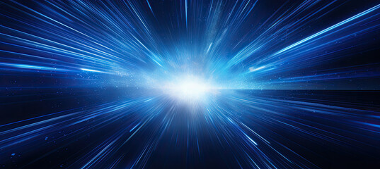 Hyperspace tunnel, radiating energy and light. Bright stars illuminate the blue explosion....