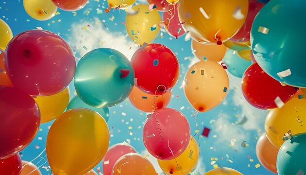 Dive into the festivity of Birthday Balloons, skillfully photographed in 8k by an HD camera, highlighting the vibrant colors and celebratory mood.