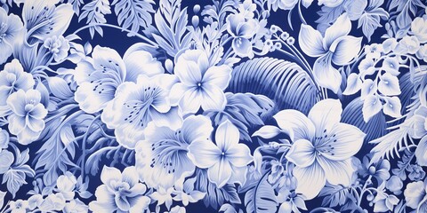 AI Generated. AI Generative. Drawing painting ink blue watercolor hawaiian plant flower patter texture decoration. Graphic Art Illustration
 - obrazy, fototapety, plakaty
