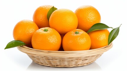 Basket of clementine mandarin oranges isolated on white background for fresh fruit display