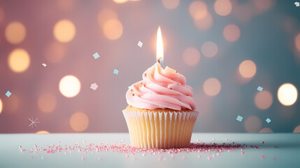 Birthday cake with sparkler candles on light background