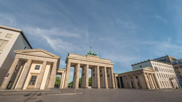 Berlin Germany time lapse, city skyline at Brandenburg Gate (Brandenburger Tor)