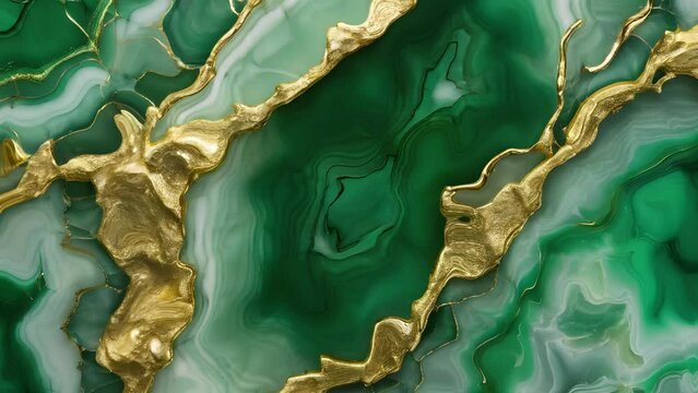 Green golden liquid agate design. Stone texture. Animated luxurious background. Fluid art. 59,94fps