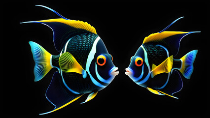 a cartoon angelfish pair fish on a black background