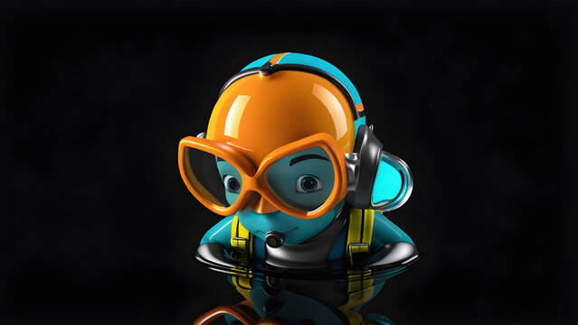 glassy a cartoon character diver on black background. cartoon sea underwater diver