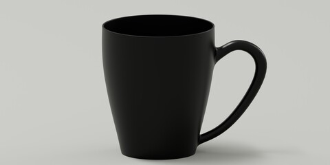 Black curved mug mockup on a grey background.
