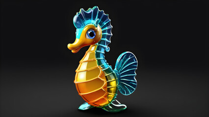 glassy is a cartoon character seahorse fish on a black background. illustration of a seahorse. clip art seahorse. cartoon seahorse