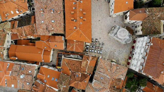 Kotor montenegro top view fly over old town kotor bay.