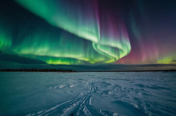 aurora borealis in the sky, landscape at night