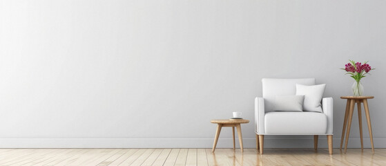 Modern cozy armchair interior design home living room or color wall furniture decor. Stylish trendy minimal chair and table with house decoration luxury contemporary background. Furniture store ads .