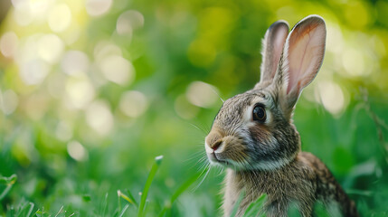 Fototapeta premium rabbit is looking out of the corner of the image in surprise