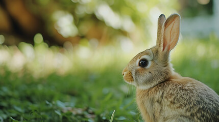 Fototapeta premium rabbit is looking out of the corner of the image in surprise