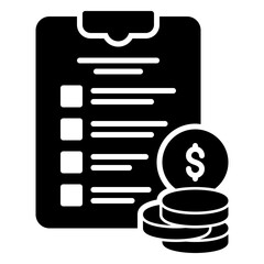 Checklist icon for payment with dollar coins and clipboard