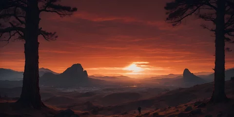  As the sun dips below the horizon, casting a warm afterglow over the mountain range, the sky is painted with vibrant hues in a stunning natural landscape © video rost