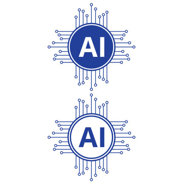 Pictograma de IA de inteligencia artificial. Tecnolog&iacute;a relacionada con inteligencia artificial, computadoras y sistemas inteligentes,. Vector