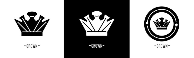 Crown logo set. Collection of black and white logos. Stock vector.