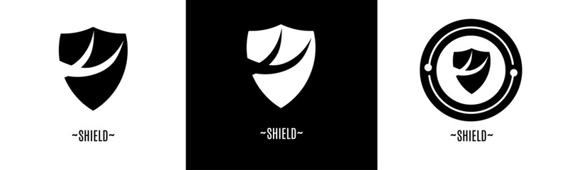 Shield logo set. Collection of black and white logos. Stock vector.