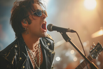  A rock singer, with microphone - obrazy, fototapety, plakaty