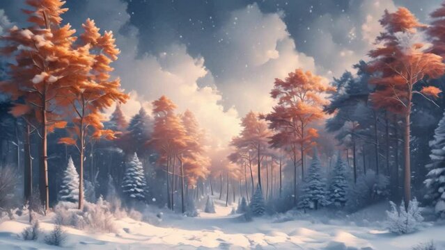 Snowy Forest Painting With Trees