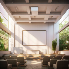 The interior of a bright empty auditorium.