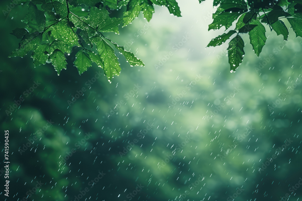 Poster green leaves in the forest. a slide background for showcasing creative content. background image. cr