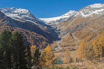 Blick von der Alp Grüm auf den Palü-Gletscher am Berninapass, Graubünden, Schweiz