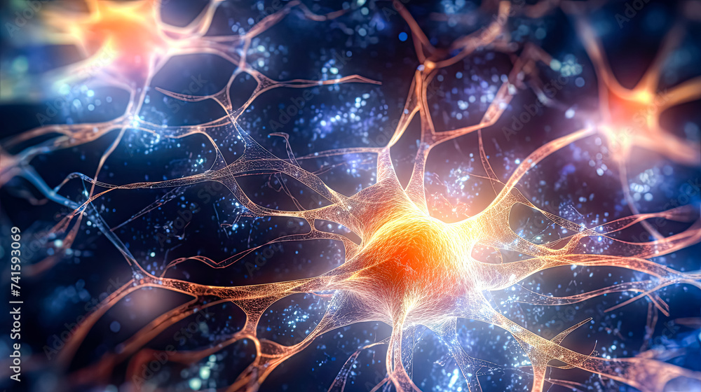 Poster an intricate depiction of neuron activity