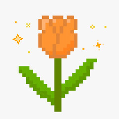 Tulip flower vector with sparkling 8 bit pixel art style