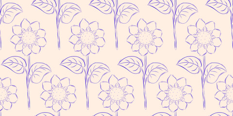 Seamless pattern with sunflowers. Summer background. Packaging design, textiles in retro style. Vector illustration