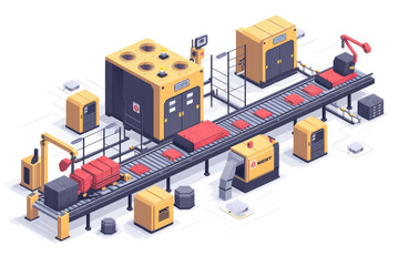 Obraz premium Assembly Line: Assembly lines involve a series of workstations where components are assembled step by step