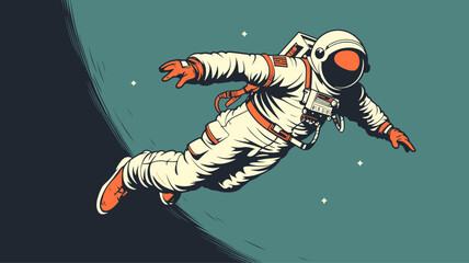 Abstract retro astronaut floating in zero gravity. simple Vector art