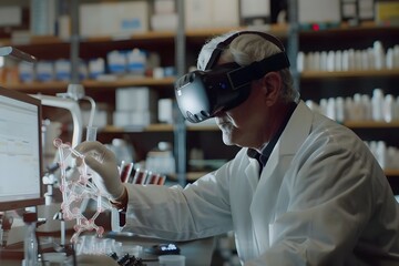Older Scientist Conducting Research With A Virtual Reality Headset