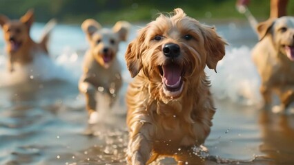 Running Dogs in Water