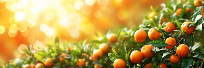 Organic oranges growing on tree in greenhousehealthy fruit concept with copy space
