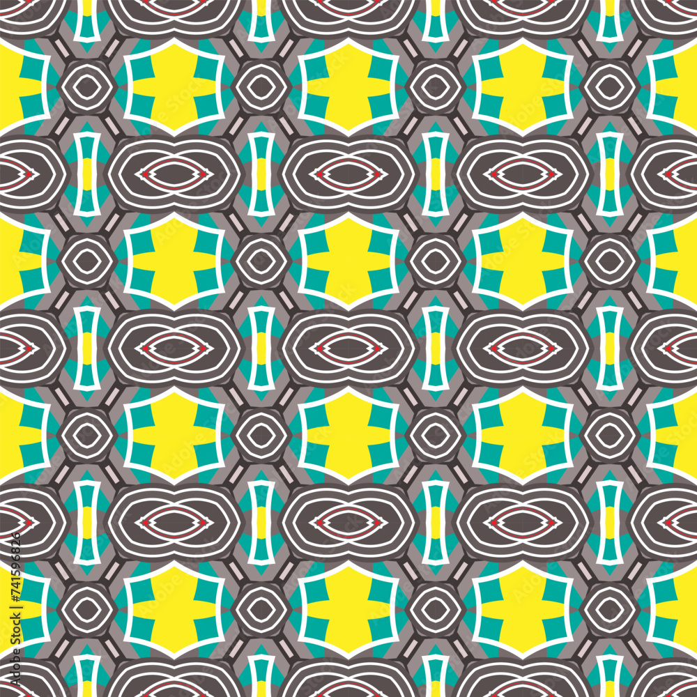 Poster an original seamless pattern with a restrained color palette and yellow elements that accentuate att