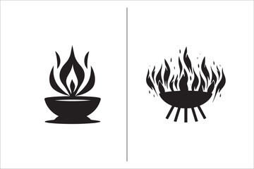 Barbecue grill Silhouette vector icon design and Grill bbq vector icon set illustration. BBQ silhouette vector on White background.