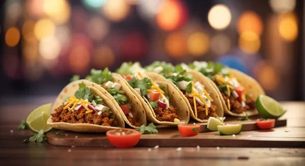 Fotobehang Tacos, street fast food, mexican cuisine popular dish © MochSjamsul