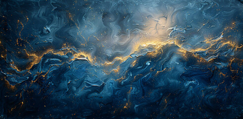 blue gradient abstract paint, in the style of fluid landscapes, atmospheric clouds, dark sky-blue and light beige, marble, mysterious landscapes, poured - Powered by Adobe