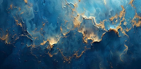 blue gradient abstract paint, in the style of fluid landscapes, atmospheric clouds, dark sky-blue and light beige, marble, mysterious landscapes, poured - obrazy, fototapety, plakaty