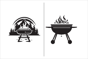 Barbecue grill Silhouette vector icon design and Grill bbq vector icon set illustration. BBQ silhouette vector on White background.